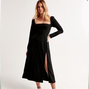 Abercrombie & Fitch Longsleeve Square Neck Midi Dress Black